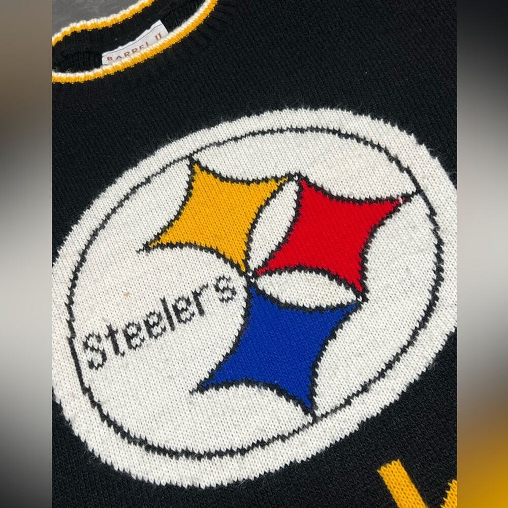 Vintage Pittsburgh Steelers Sweater Men's Large Black Knit Barrel II Acrylic USA - Picture 7 of 10